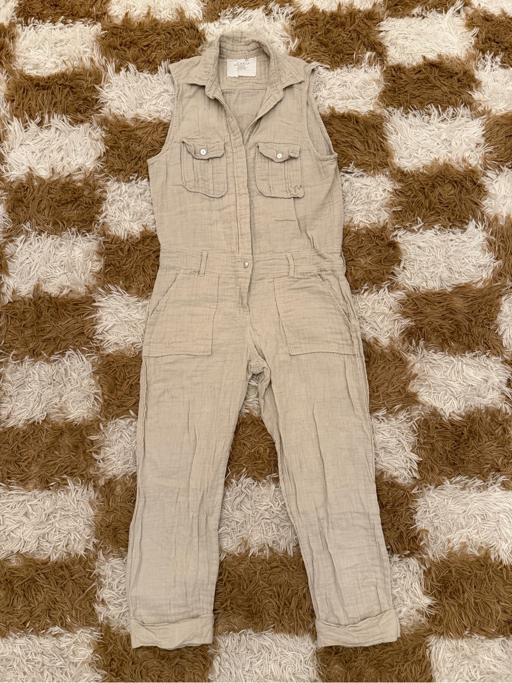 acacia Sleeveless Utility Jumpsuit in Beige